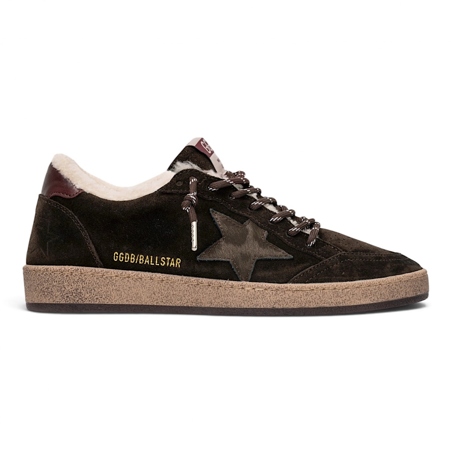 Ball Star Shearling in brown suede with pony star and leather heel tab