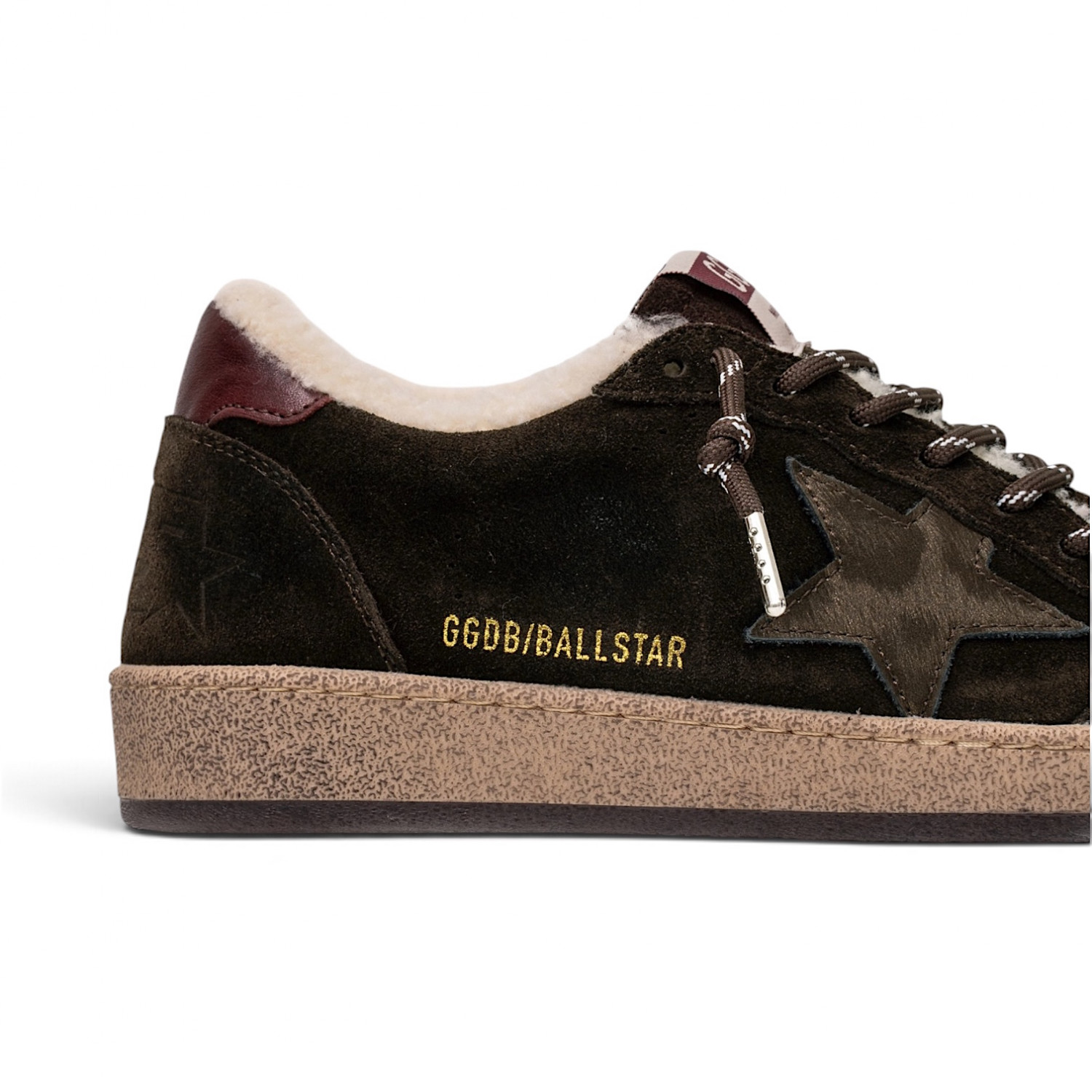 BALL STAR SHEARLING IN BROWN SUEDE WITH PONY STAR AND LEATHER HEEL TAB