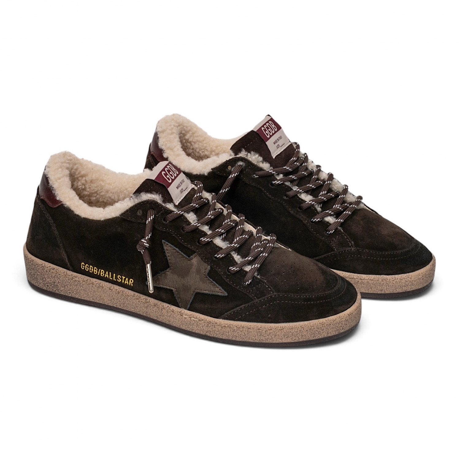BALL STAR SHEARLING IN BROWN SUEDE WITH PONY STAR AND LEATHER HEEL TAB