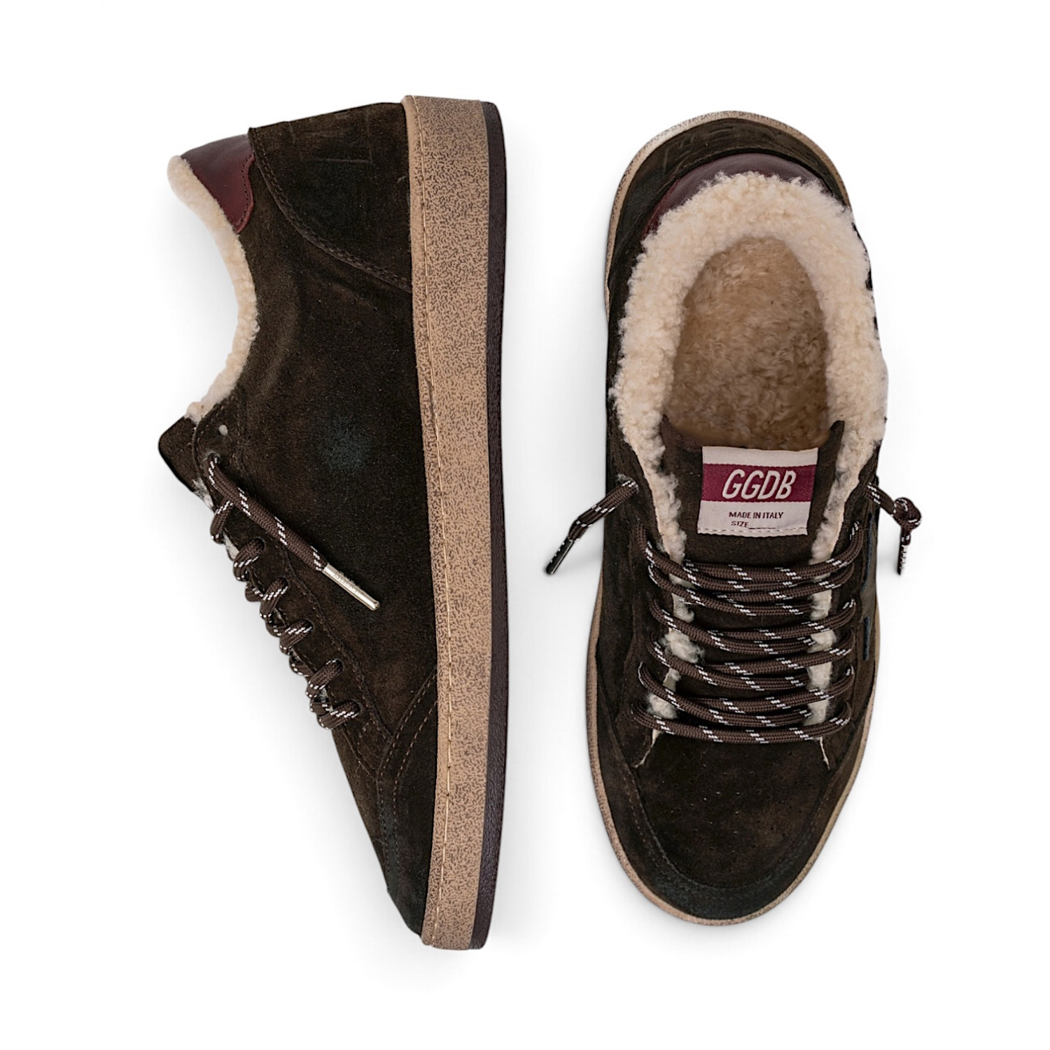BALL STAR SHEARLING IN BROWN SUEDE WITH PONY STAR AND LEATHER HEEL TAB