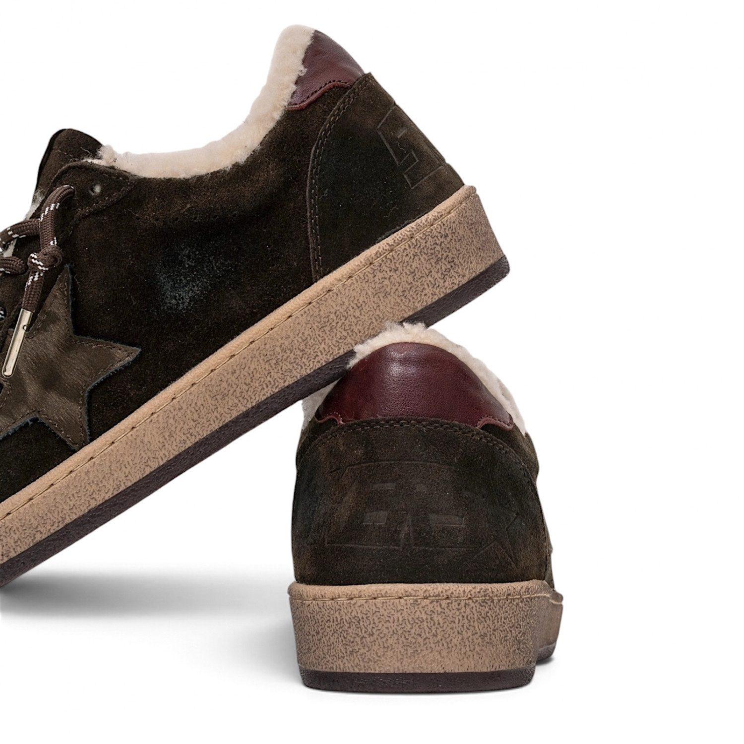 BALL STAR SHEARLING IN BROWN SUEDE WITH PONY STAR AND LEATHER HEEL TAB