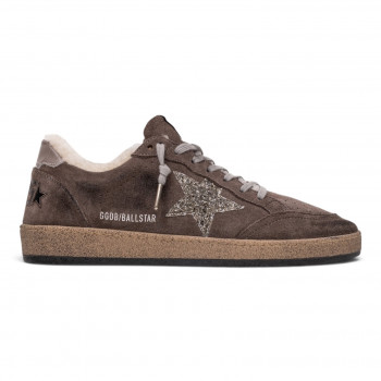 Ball Star Shearling in coffee suede with glitter star and leather heel tab