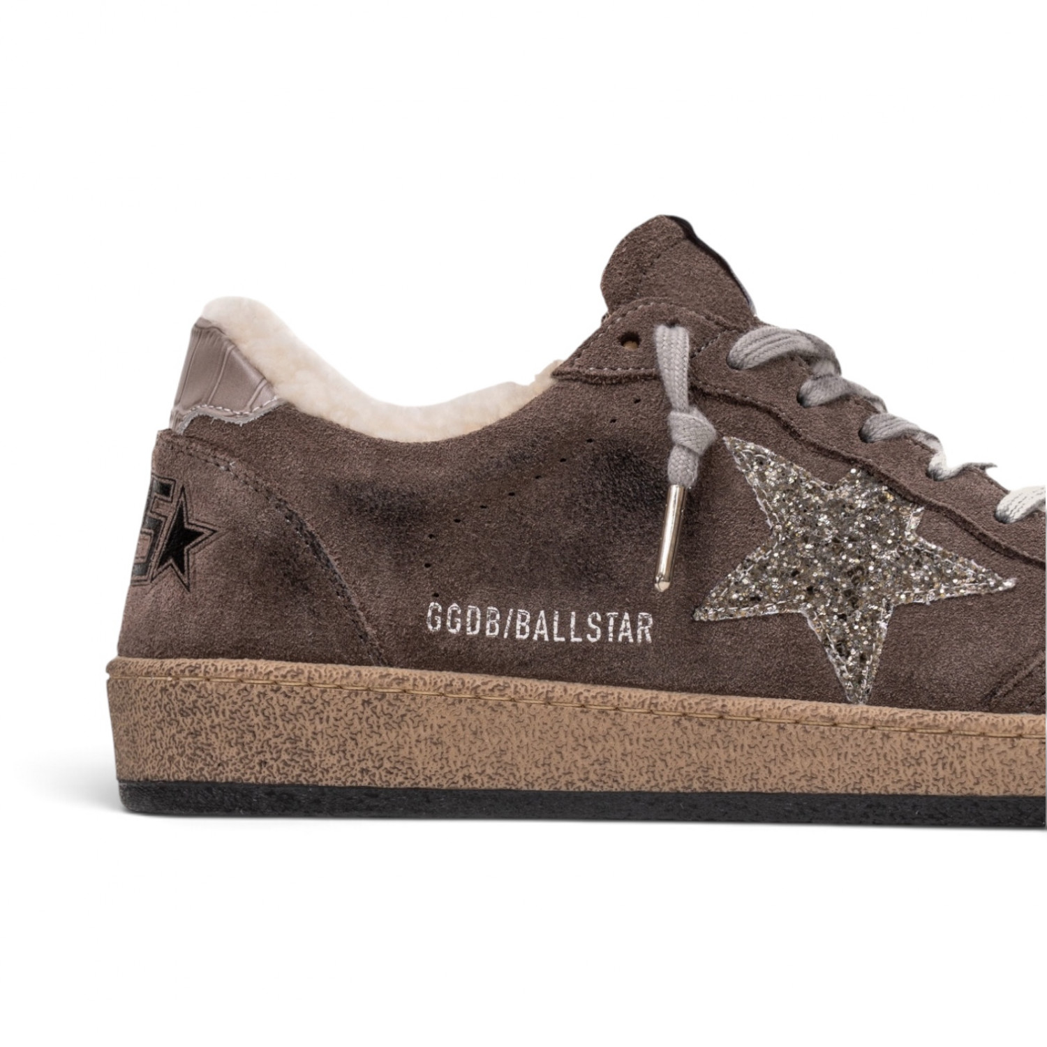BALL STAR SHEARLING IN COFFEE SUEDE WITH GLITTER STAR AND LEATHER HEEL TAB