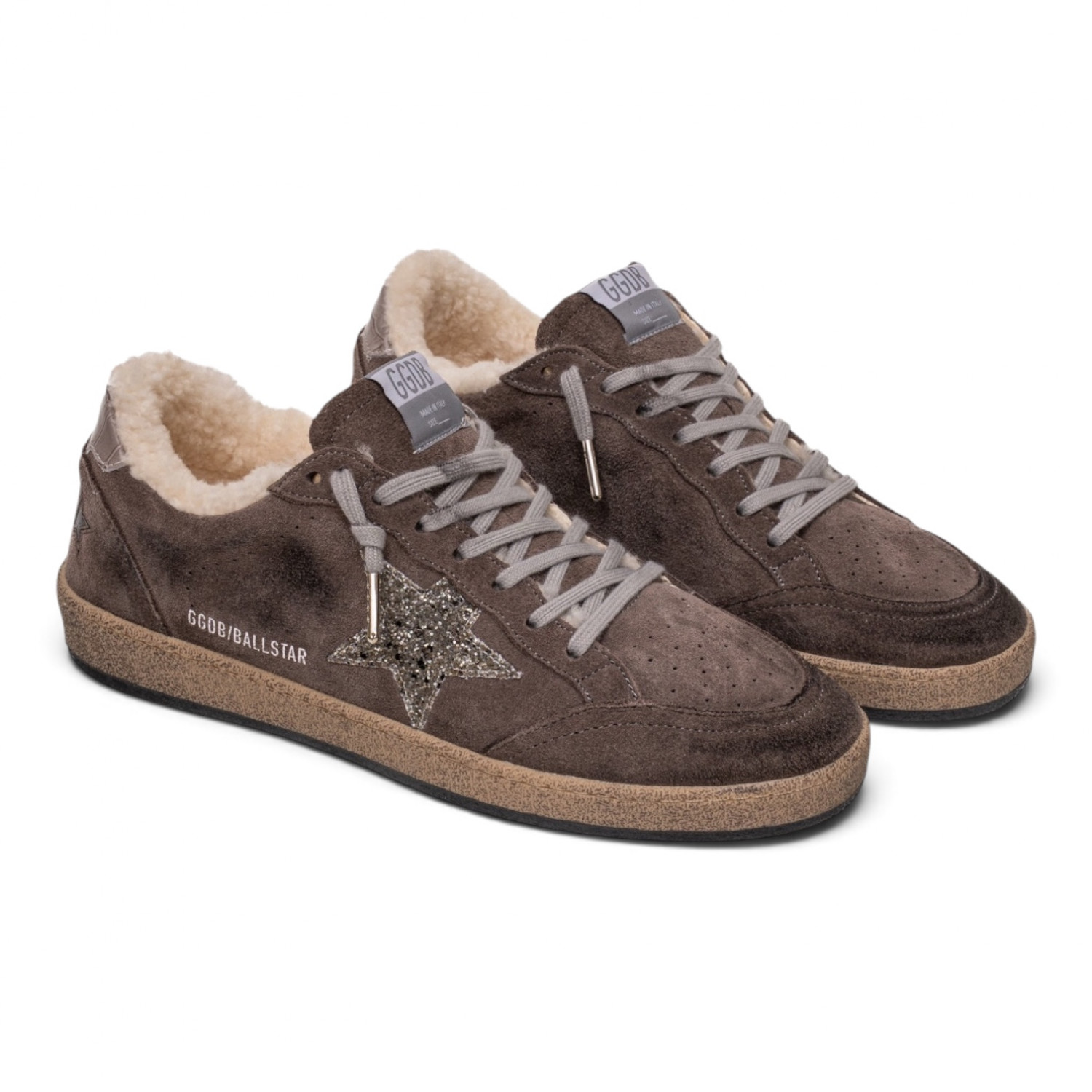 BALL STAR SHEARLING IN COFFEE SUEDE WITH GLITTER STAR AND LEATHER HEEL TAB