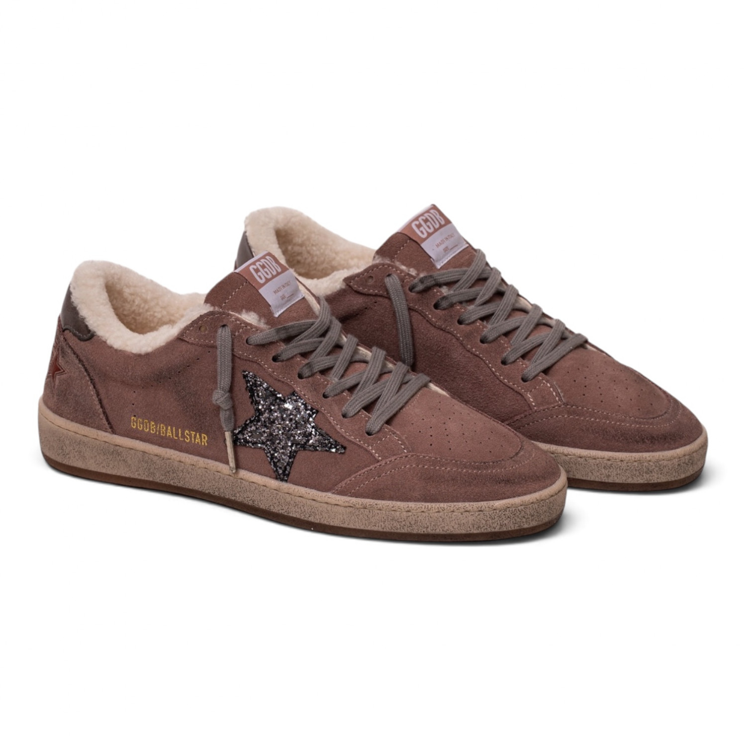 BALL STAR SHEARLING IN LAVANDER SUEDE WITH GLITTER STAR AND LEATHER HEEL TAB