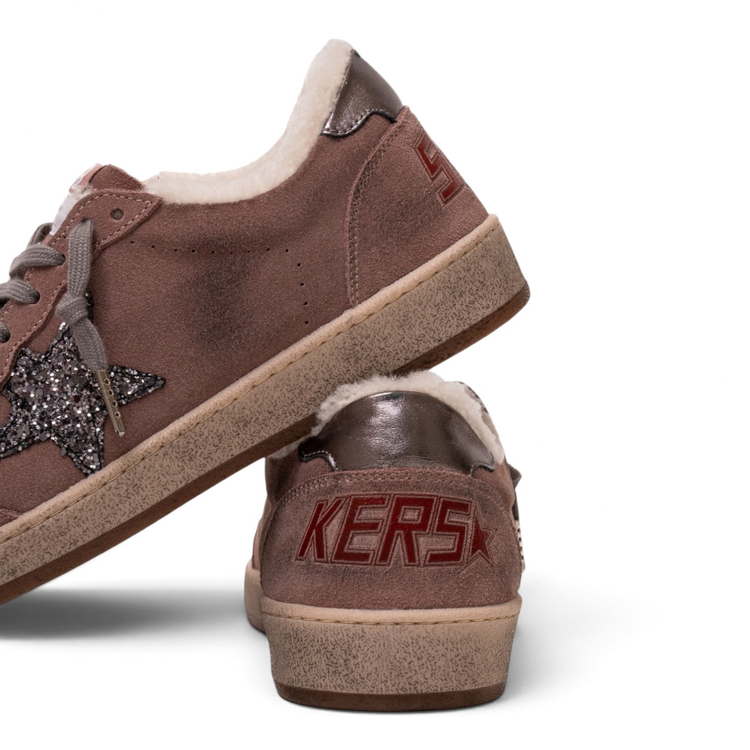 BALL STAR SHEARLING IN LAVANDER SUEDE WITH GLITTER STAR AND LEATHER HEEL TAB