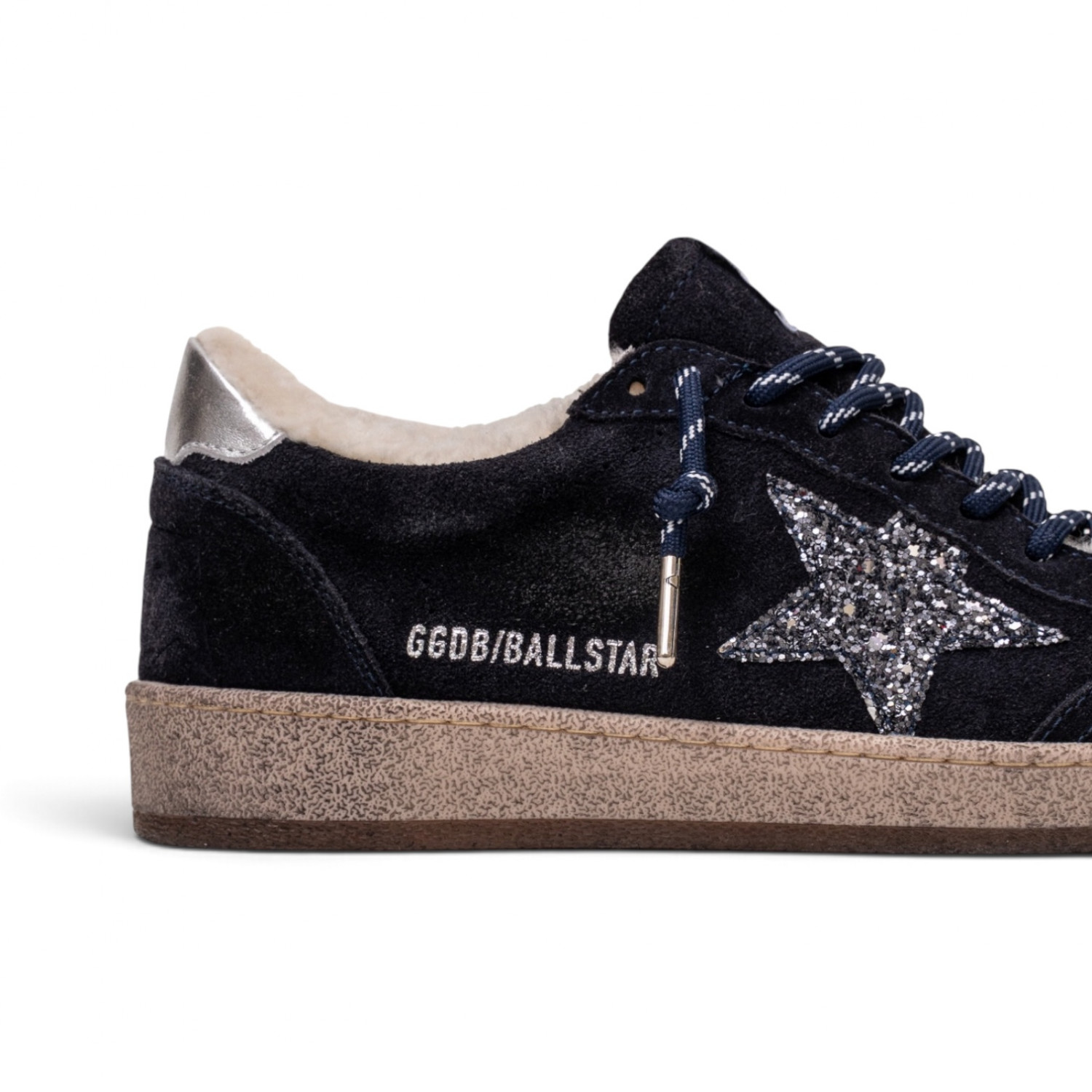 BALL STAR SHEARLING IN BLUE SUEDE WITH GLITTER STAR AND LEATHER HEEL TAB