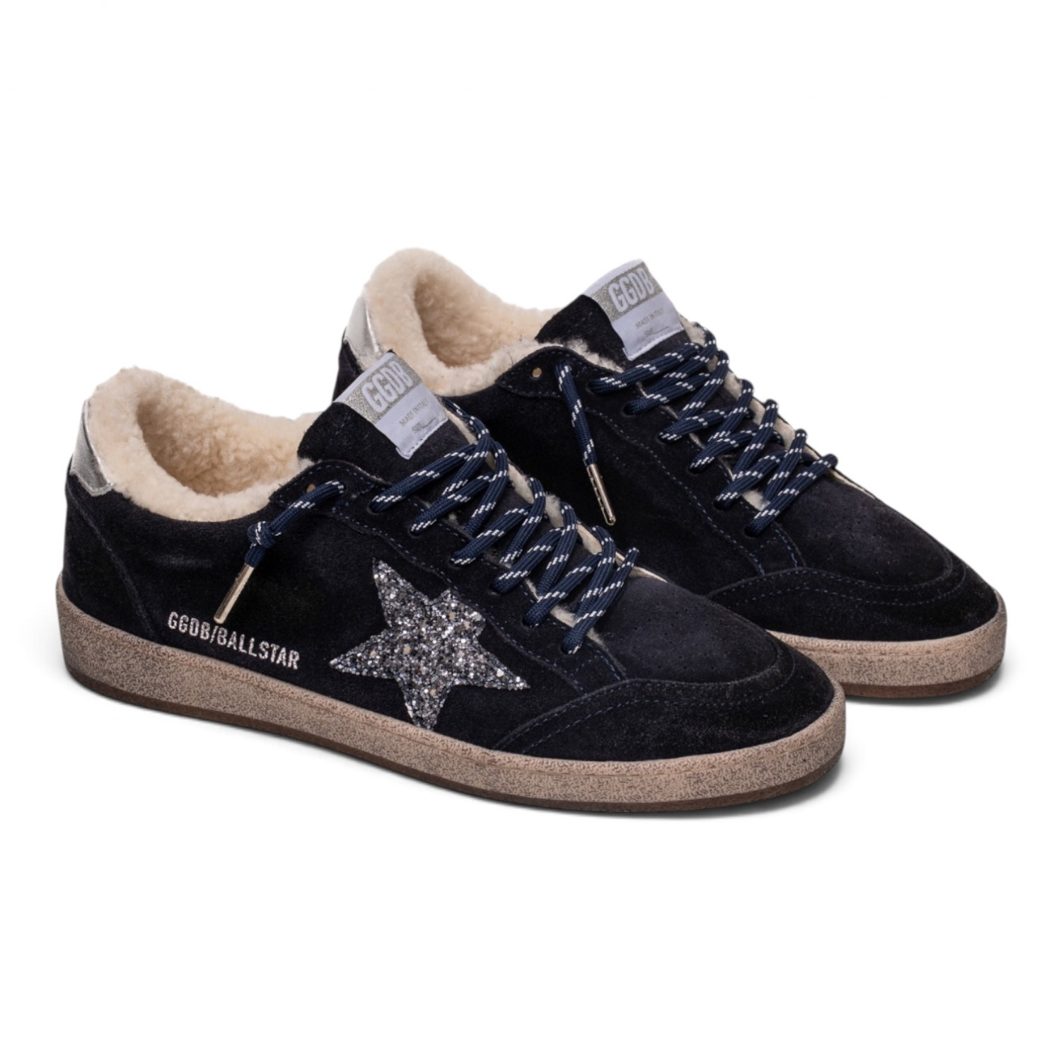BALL STAR SHEARLING IN BLUE SUEDE WITH GLITTER STAR AND LEATHER HEEL TAB