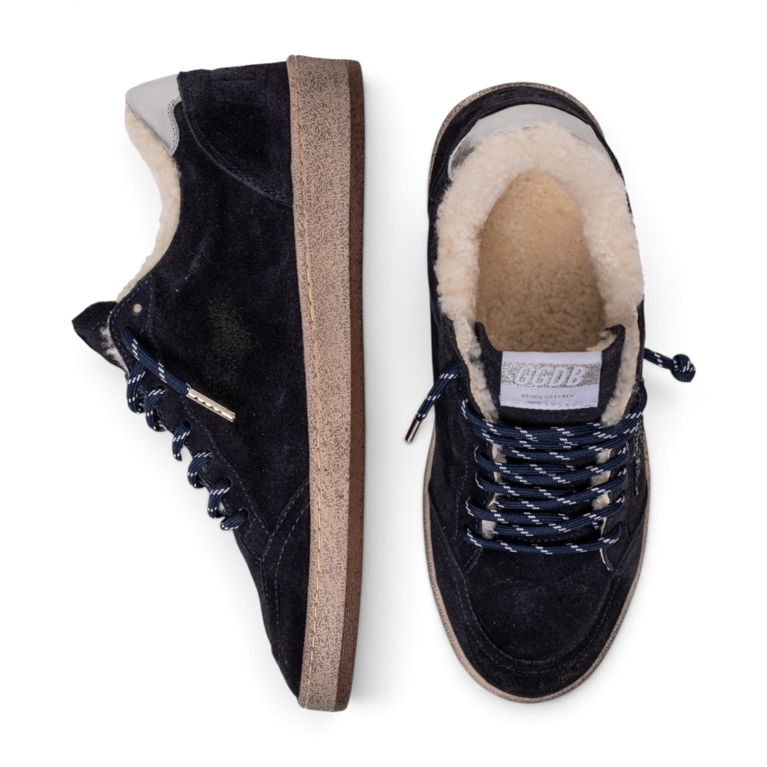 BALL STAR SHEARLING IN BLUE SUEDE WITH GLITTER STAR AND LEATHER HEEL TAB