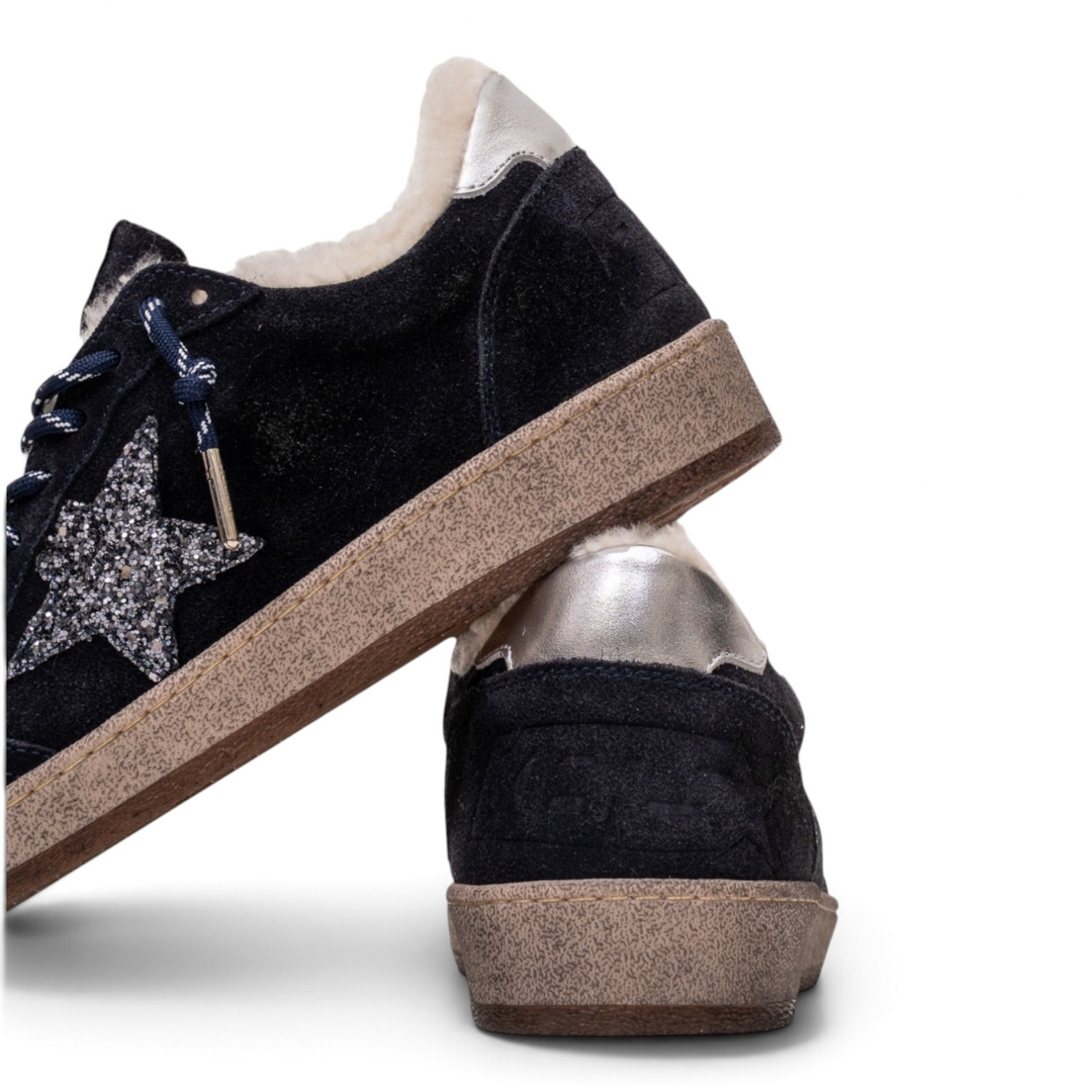 BALL STAR SHEARLING IN BLUE SUEDE WITH GLITTER STAR AND LEATHER HEEL TAB