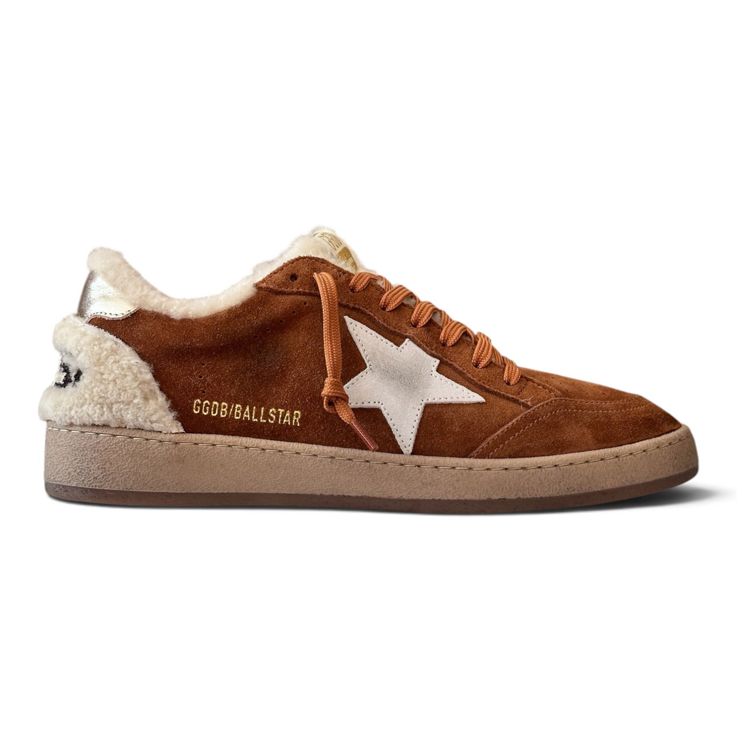 Ball Star Shearling Trimmed suede sneakers in Tan with silver star