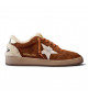BALL STAR SHEARLING TRIMMED SUEDE SNEAKERS IN TAN WITH SILVER STAR