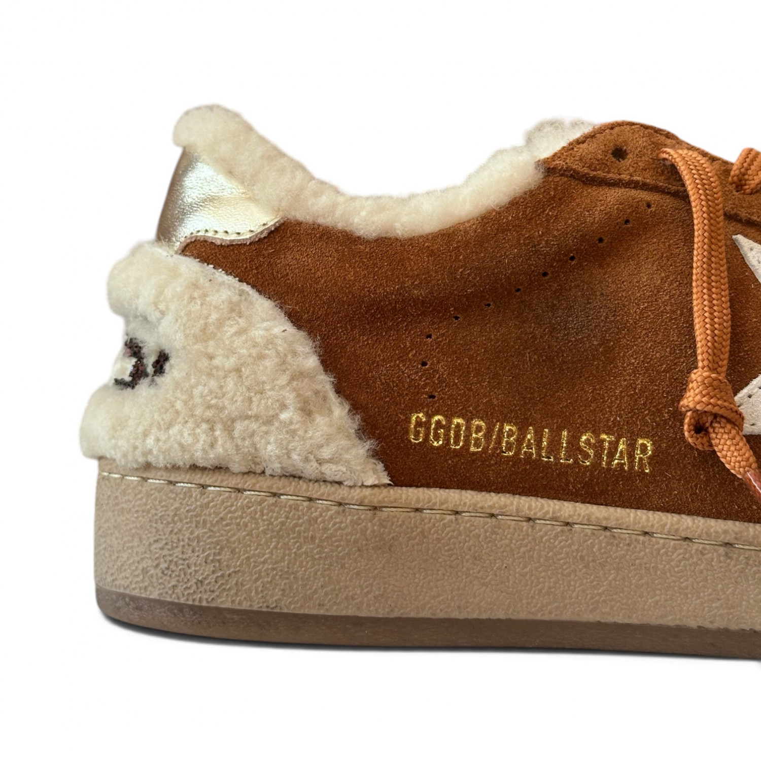 BALL STAR SHEARLING TRIMMED SUEDE SNEAKERS IN TAN WITH SILVER STAR
