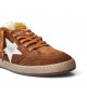 BALL STAR SHEARLING TRIMMED SUEDE SNEAKERS IN TAN WITH SILVER STAR