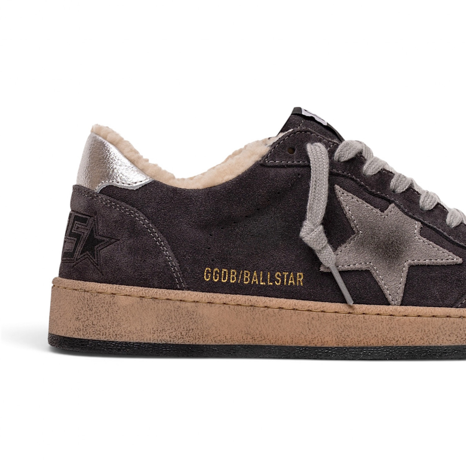 BALL STAR SHEARLING IN GRAY SUEDE WITH GRAY STAR AND LEATHER HEEL TAB