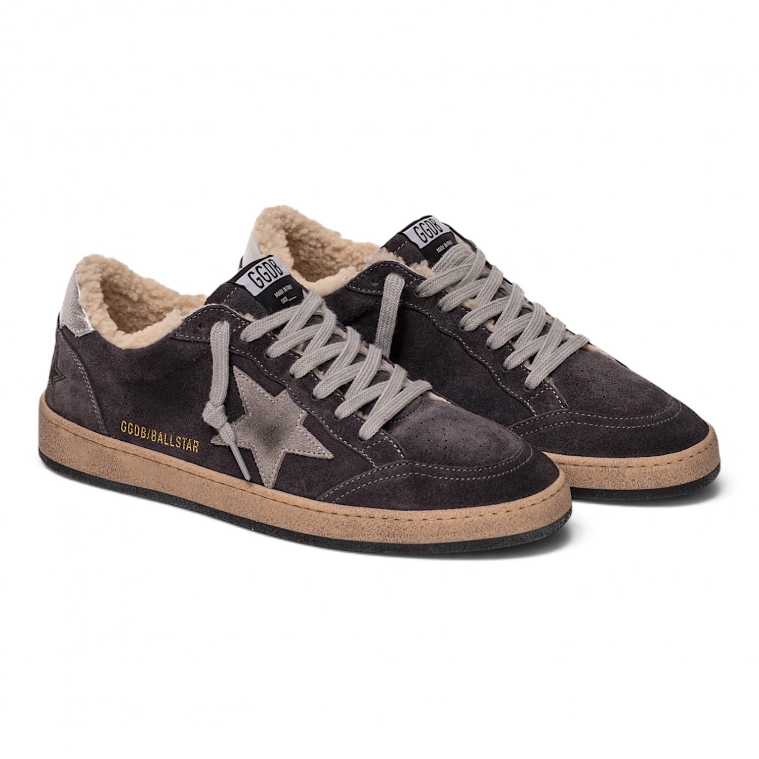BALL STAR SHEARLING IN GRAY SUEDE WITH GRAY STAR AND LEATHER HEEL TAB