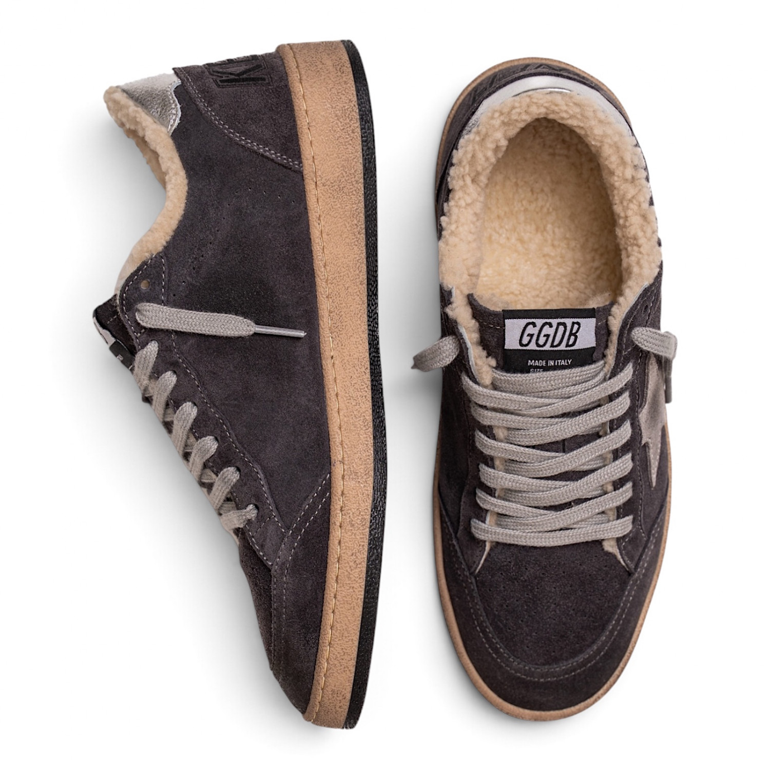 BALL STAR SHEARLING IN GRAY SUEDE WITH GRAY STAR AND LEATHER HEEL TAB