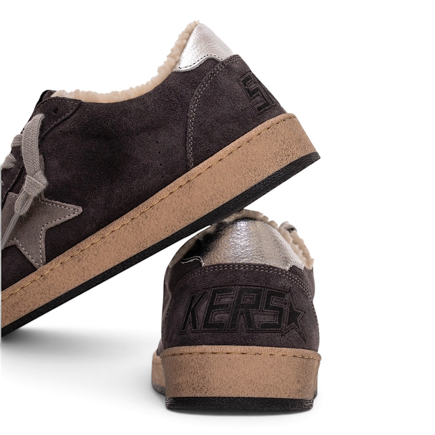 BALL STAR SHEARLING IN GRAY SUEDE WITH GRAY STAR AND LEATHER HEEL TAB