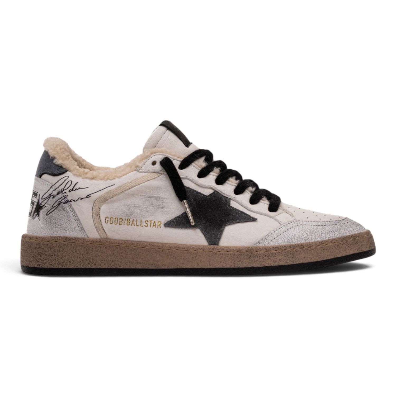 Men’s Ball Star Shearling in white nappa with gray star and gray heel tab
