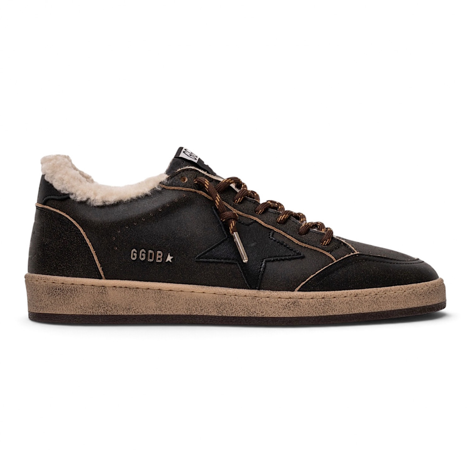 Men’s Ball Star Shearling in dark brown with black leather star