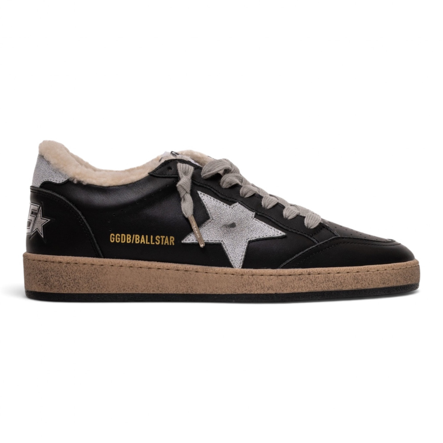 Men’s Ball Star Shearling in black leather with gray leather star