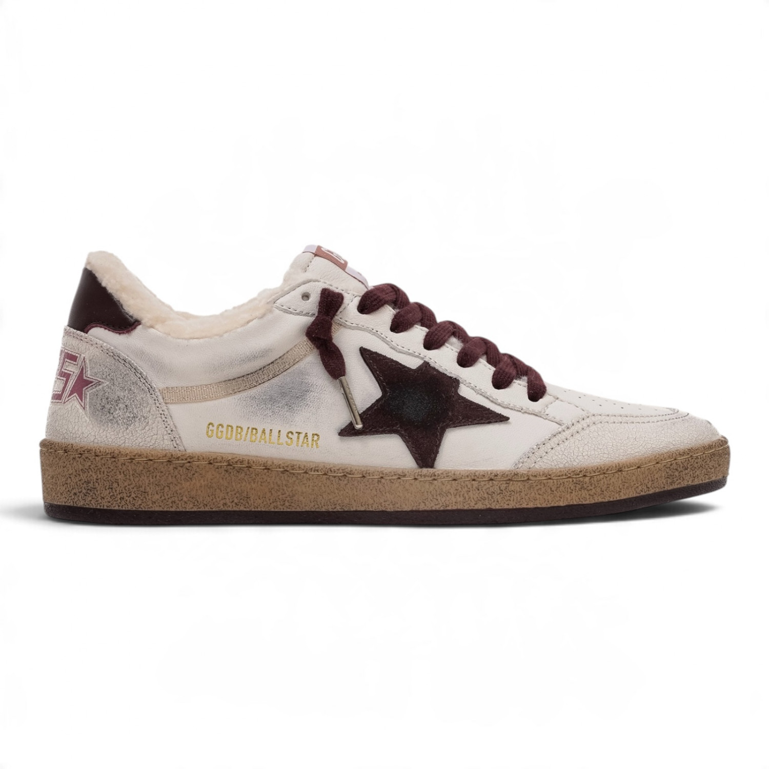 Ball Star Shearling White Leather with burgundy Star and Heel Tab