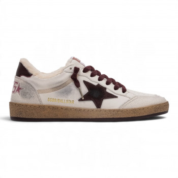 Ball Star Shearling White Leather with burgundy Star and Heel Tab