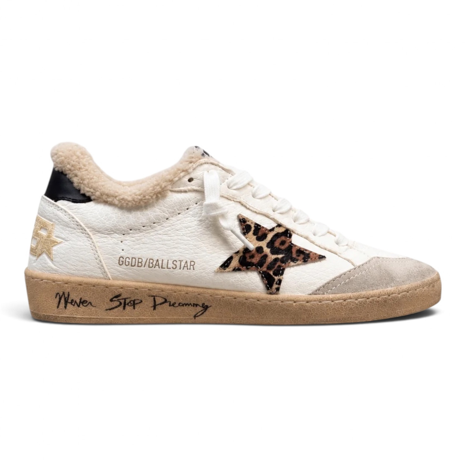 Ball Star Shearling with leopard star and black heel tab