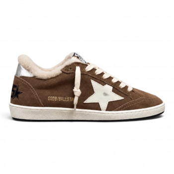 Ball Star Shearling in dark brown suede with white star and silver heel tab