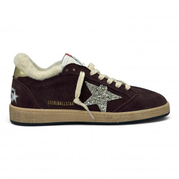 Ball Star Shearling in dark brown with glitter star and silver heel tab