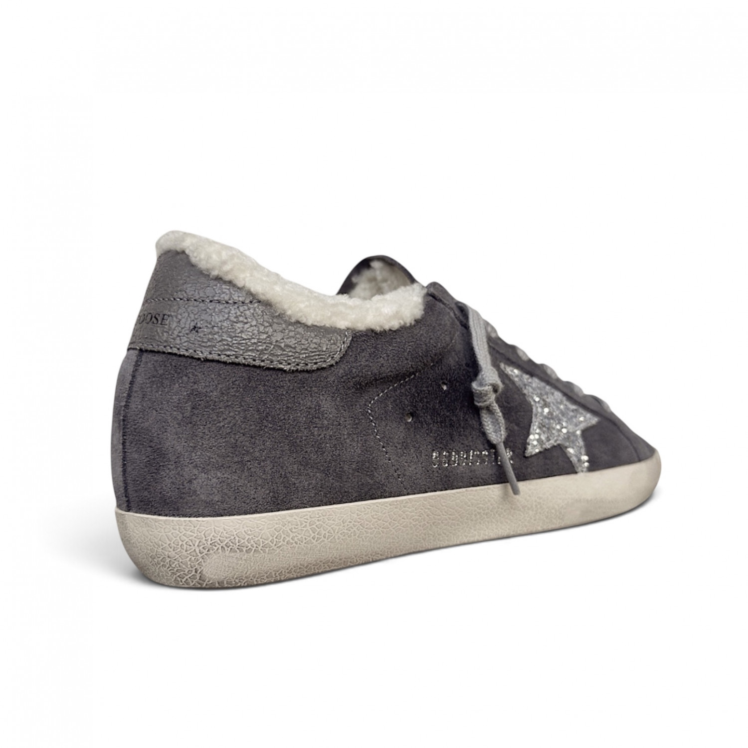 SUPER STAR IN GREY SUEDE AND SHEARLING WITH GLITTER STAR