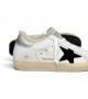 SUPER STAR IN WHITE LEATHER AND SHEARLING WITH BLACK STAR AND SILVER HEEL TAB