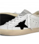 SUPER STAR IN WHITE LEATHER AND SHEARLING WITH BLACK STAR AND SILVER HEEL TAB