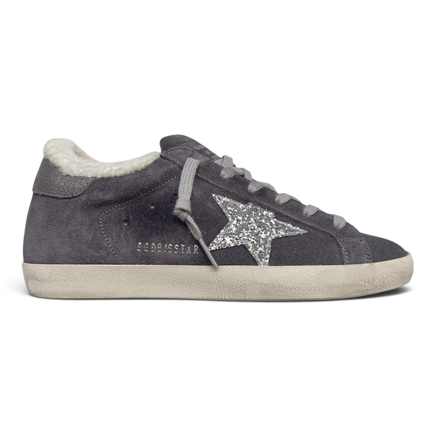 Super Star in grey suede and shearling with glitter star