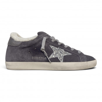 Super Star in grey suede and shearling with glitter star