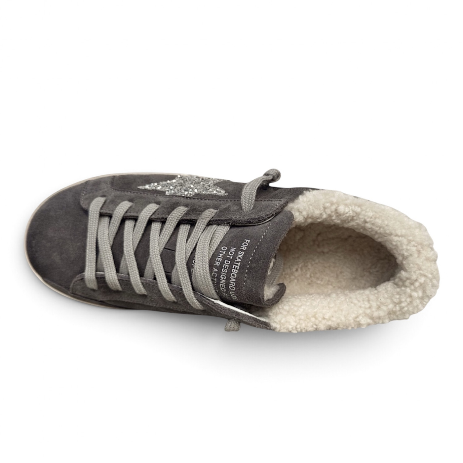 SUPER STAR IN GREY SUEDE AND SHEARLING WITH GLITTER STAR
