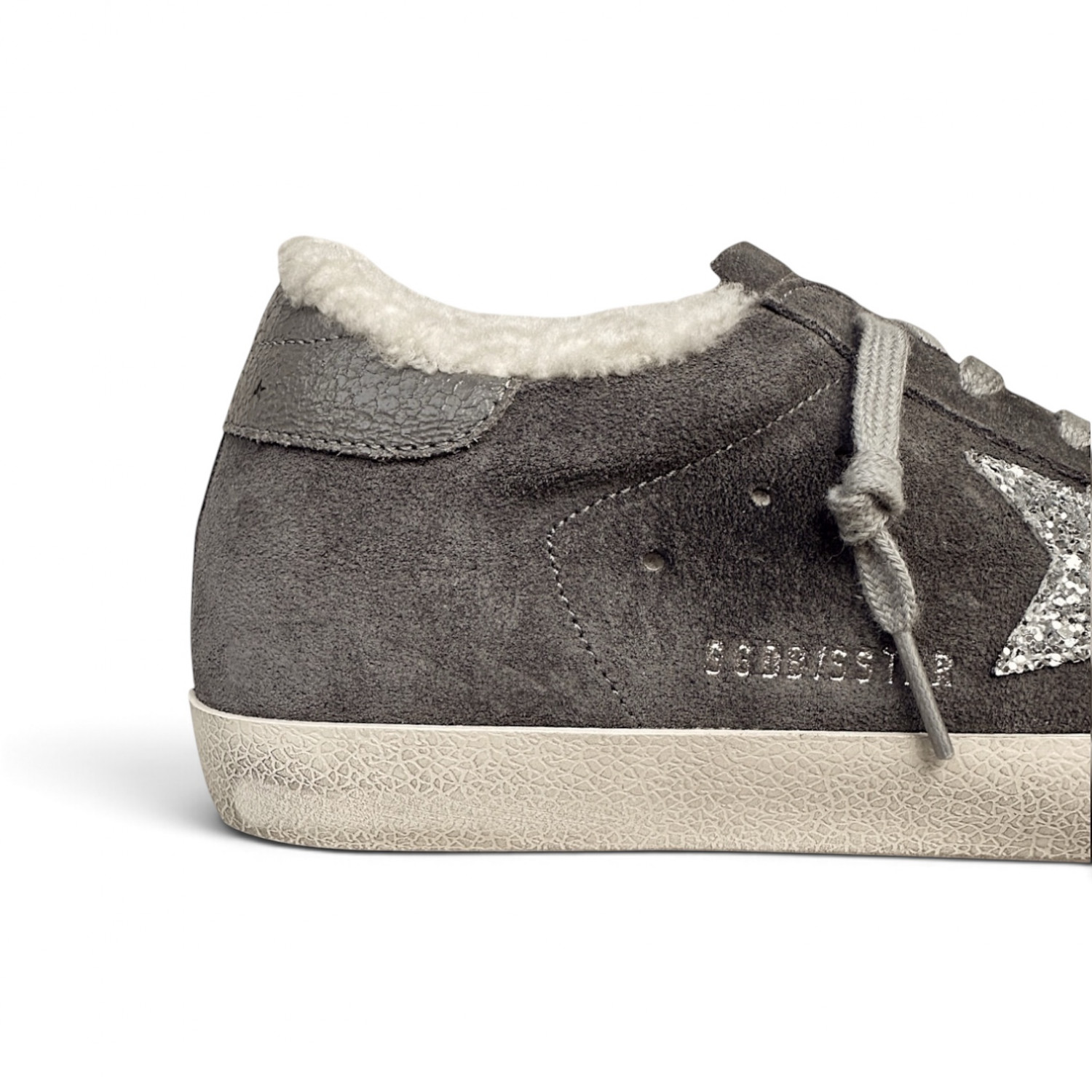 SUPER STAR IN GREY SUEDE AND SHEARLING WITH GLITTER STAR