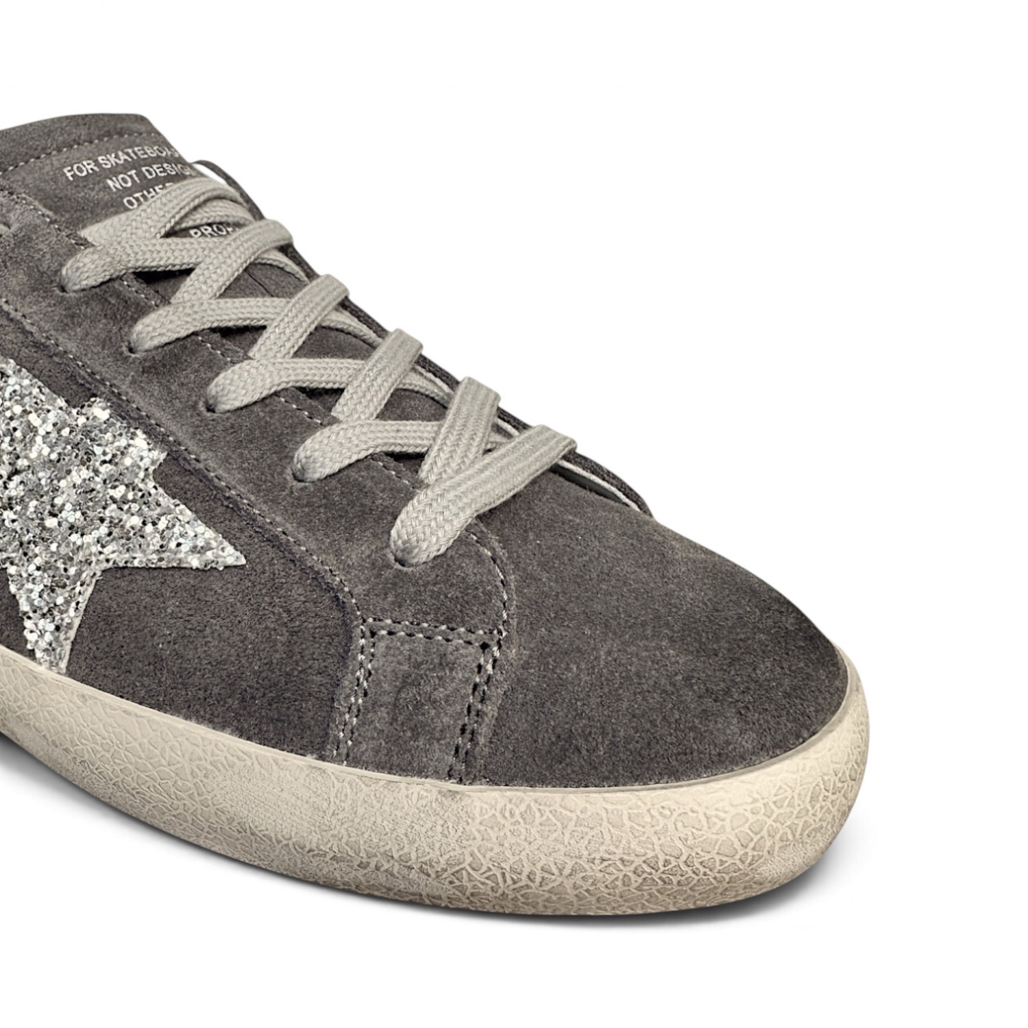 SUPER STAR IN GREY SUEDE AND SHEARLING WITH GLITTER STAR