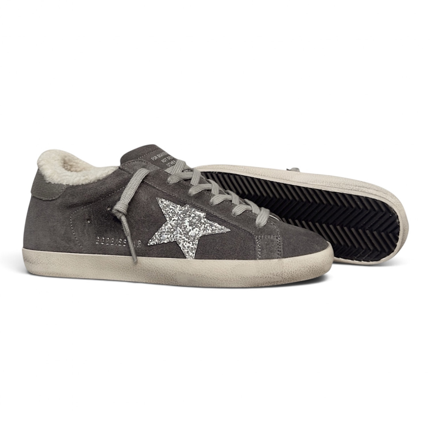 SUPER STAR IN GREY SUEDE AND SHEARLING WITH GLITTER STAR