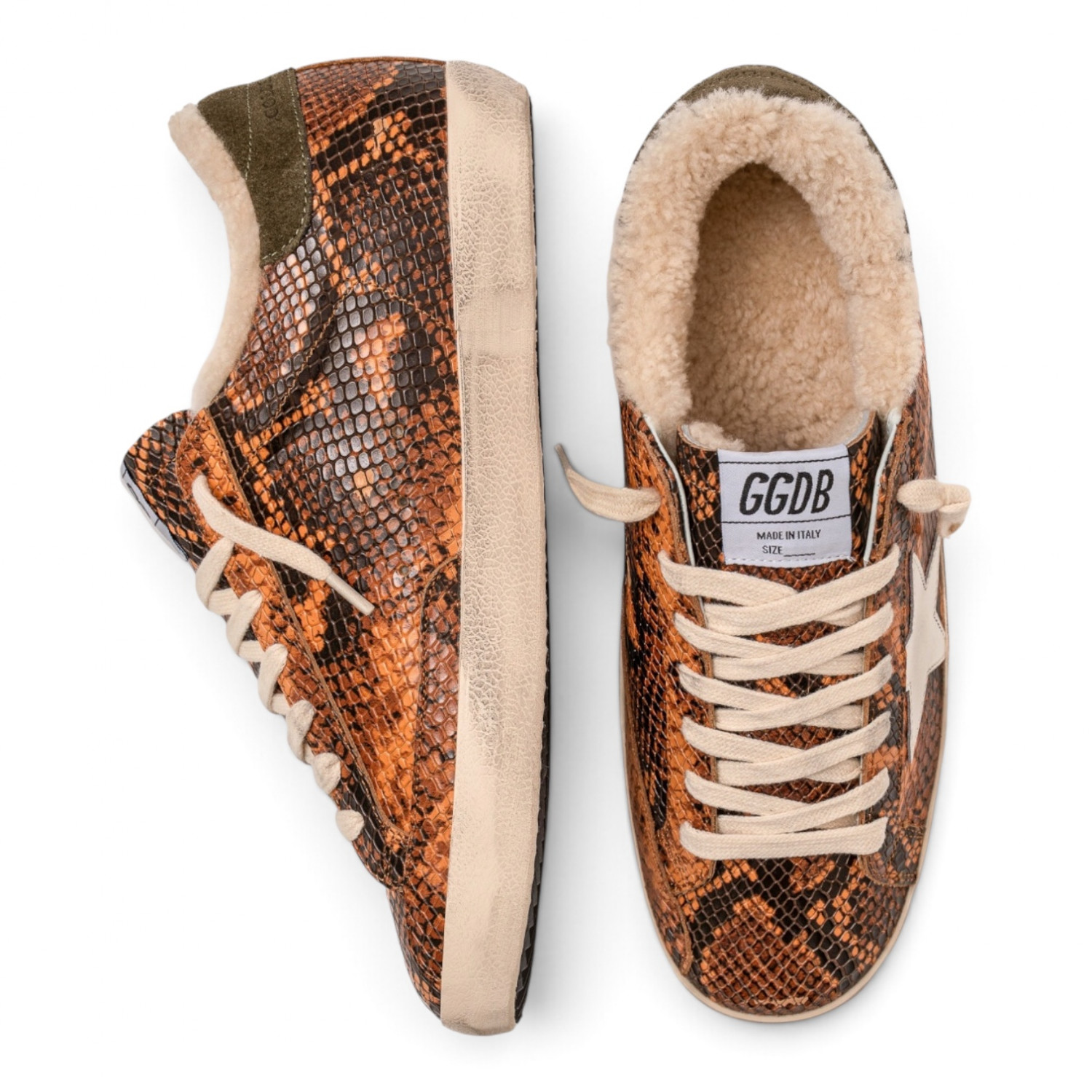 SUPER STAR IN PYTHON-PRINT LEATHER WITH WHITE STAR AND SHEARLING