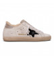 SUPER STAR IN WHITE LEATHER AND SHEARLING WITH BLACK STAR AND SILVER HEEL TAB