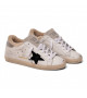 SUPER STAR IN WHITE LEATHER AND SHEARLING WITH BLACK STAR AND SILVER HEEL TAB
