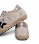 SUPER STAR IN WHITE LEATHER AND SHEARLING WITH BLACK STAR AND SILVER HEEL TAB