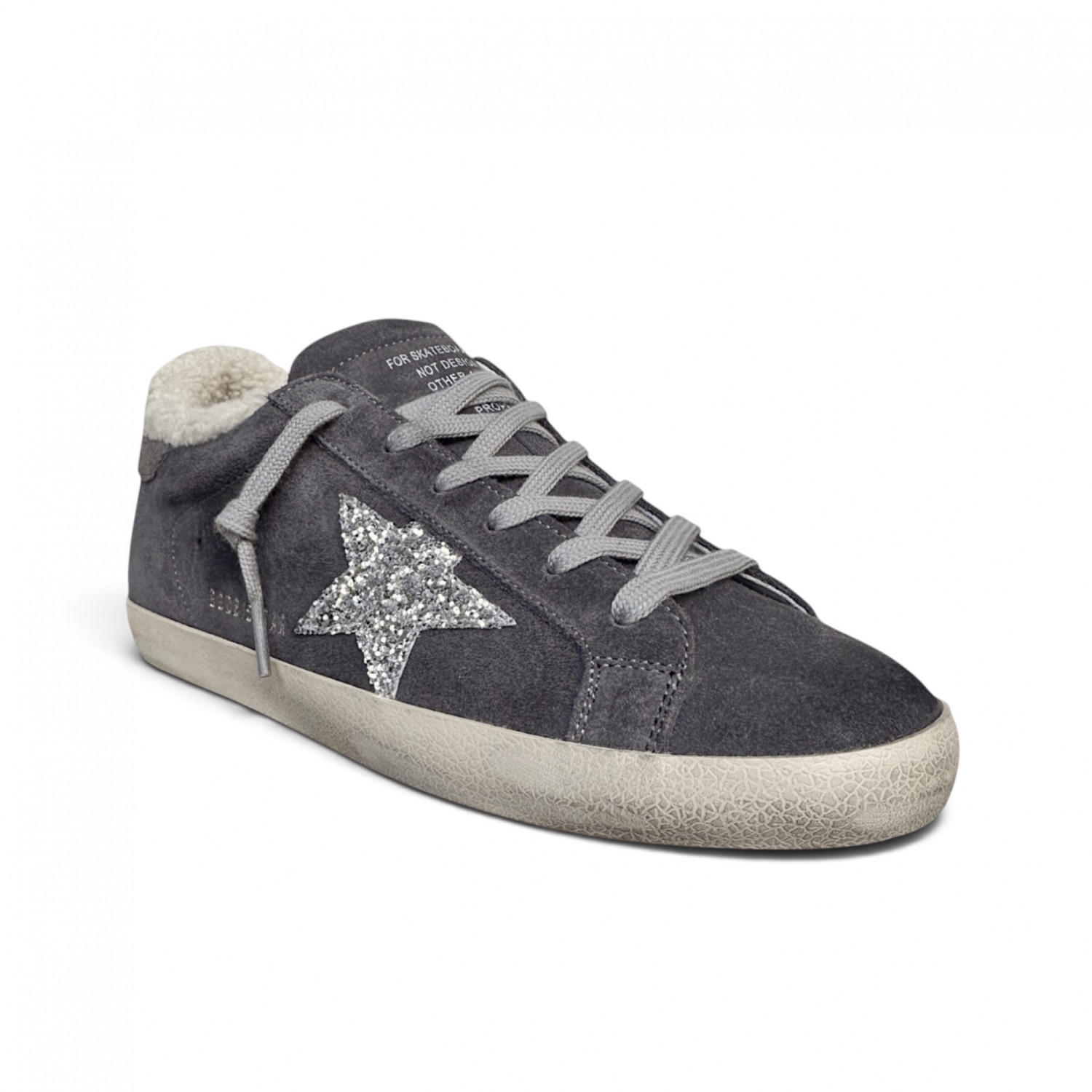 SUPER STAR IN GREY SUEDE AND SHEARLING WITH GLITTER STAR